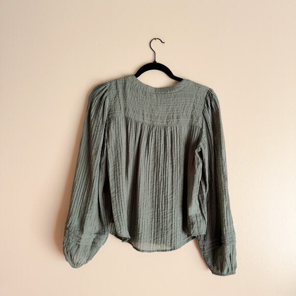Loft Green Crinkle Button Up Peasant Blouse - XS - Picture 8 of 10